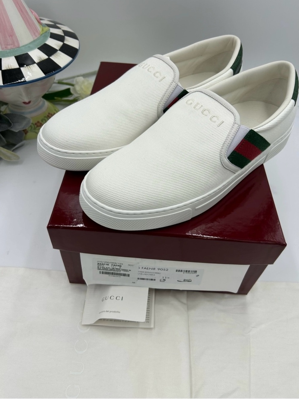 Men’s Gucci white canvas ace slip on sneakers sz 11.5 fits 12.5US made in Italy - Picture 3 of 13